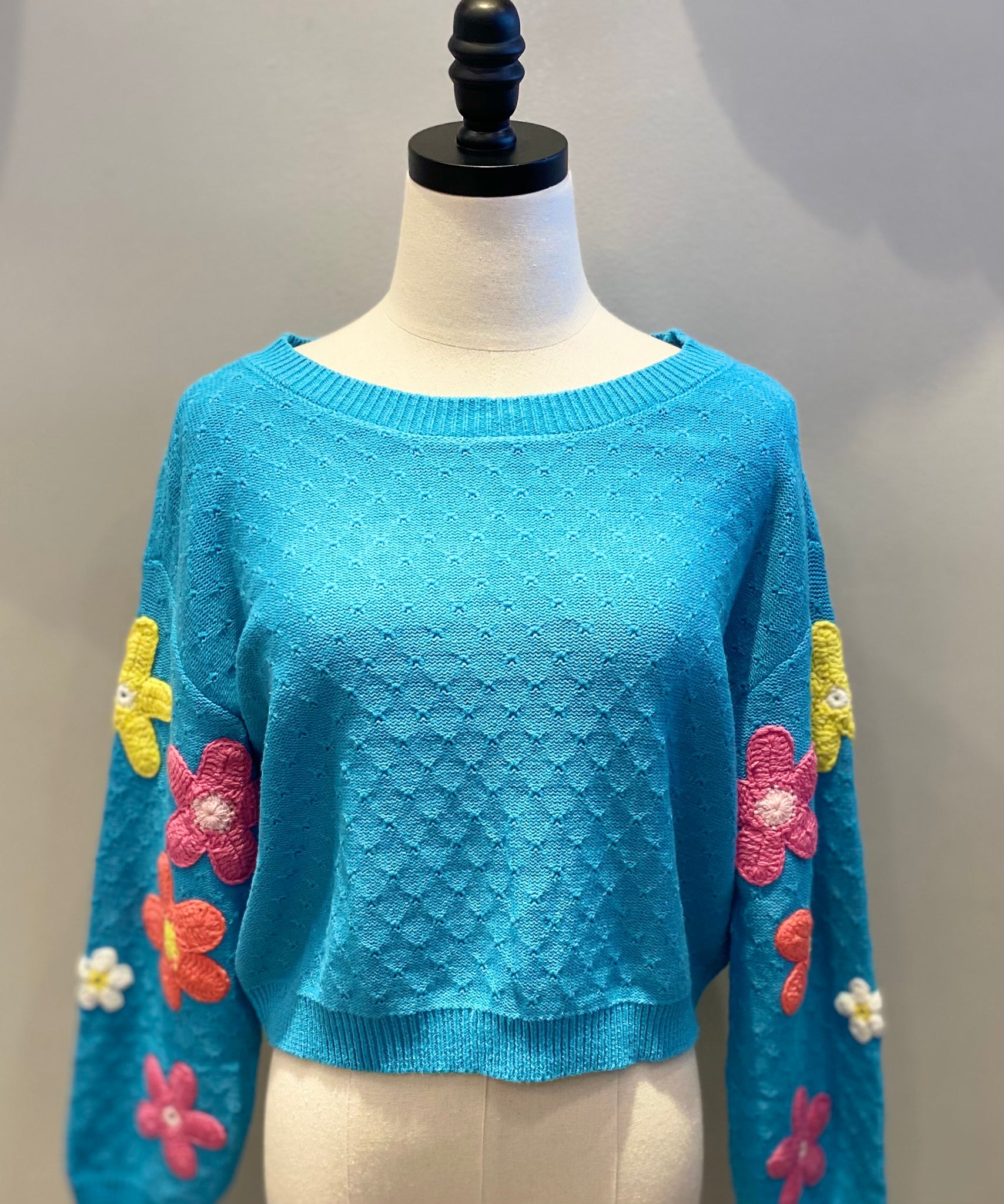 Floral Embellished Pique Sweater