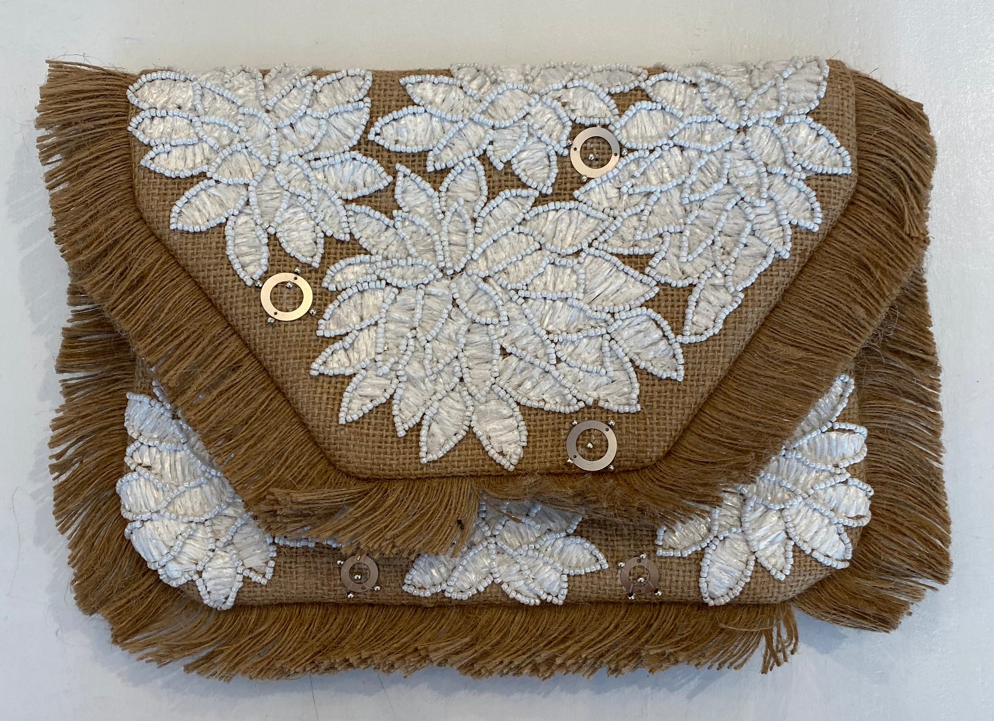 Jute Applique Embroidered Clutch