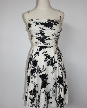 Black and Ivory Floral Print Dress