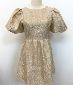 Gold Puff Sleeve Bow-Back Dress