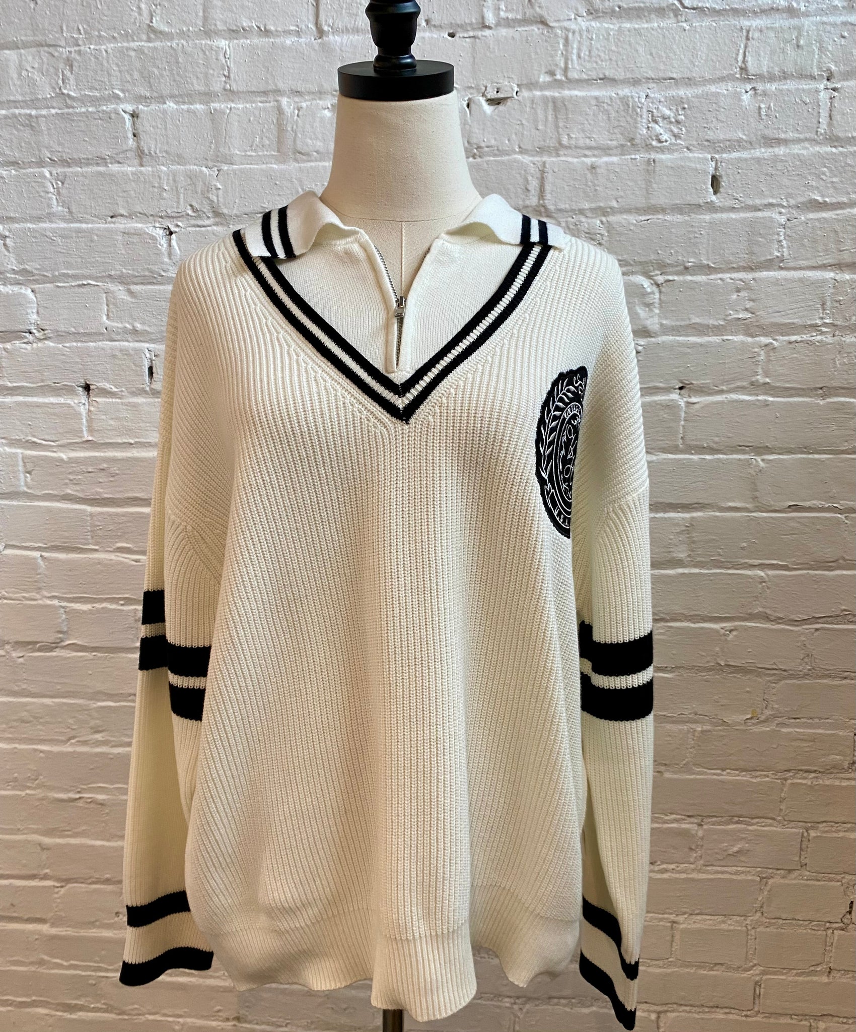 Mixed Knit Collared Sweater