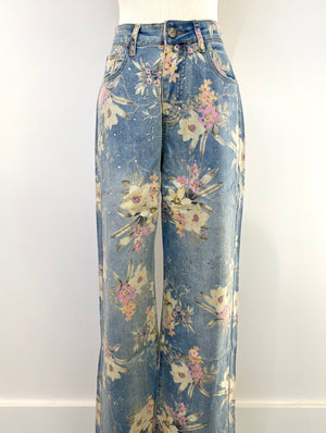 Floral Printed Embellished Denim