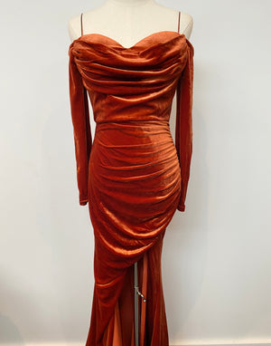 Velvet Off Shoulder Long Sleeve Maxi Dress Showroom56 Velvet Off Shoulder Long Sleeve Maxi Dress Showroom56