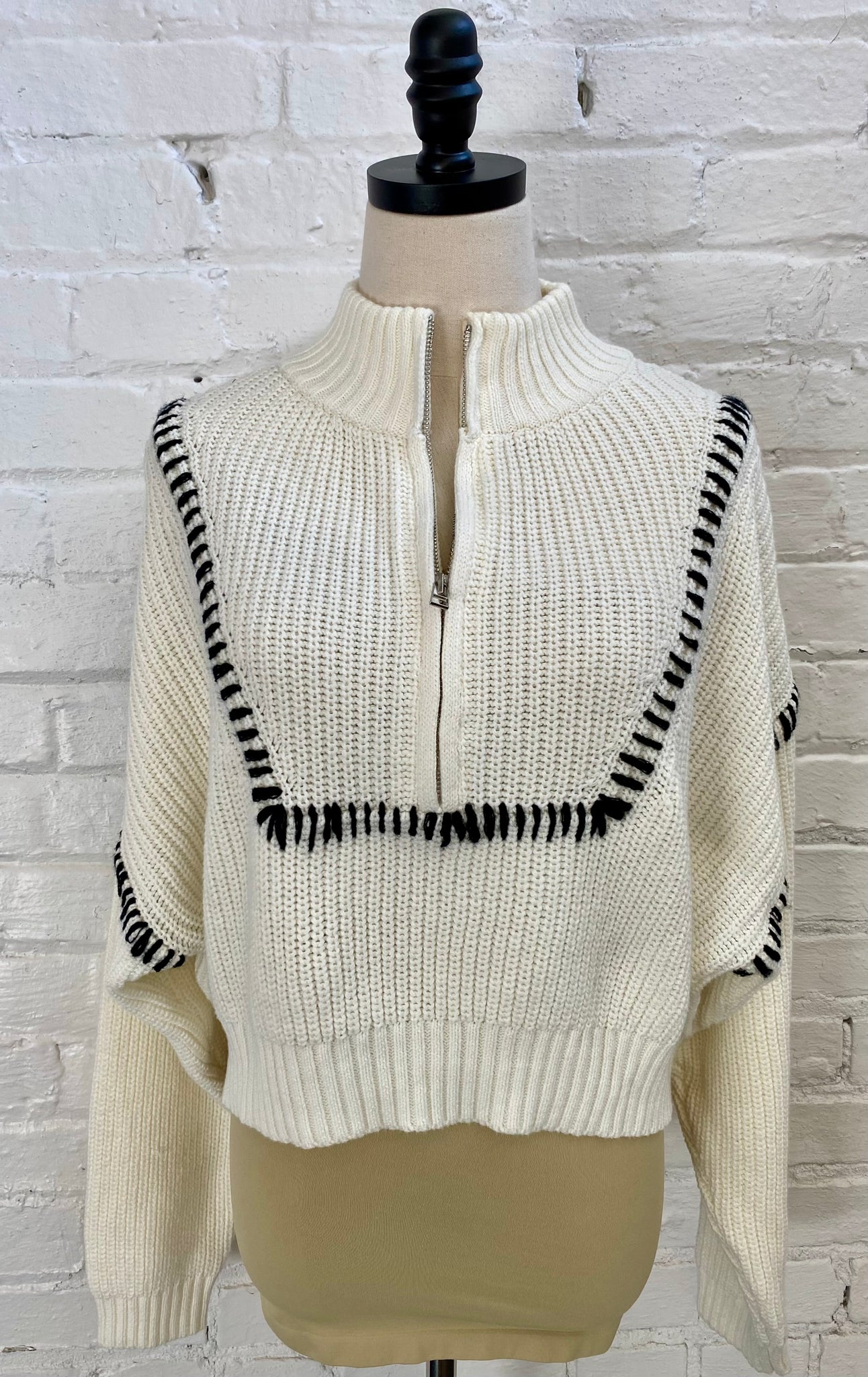 Whip Stitch Half Zip Sweater