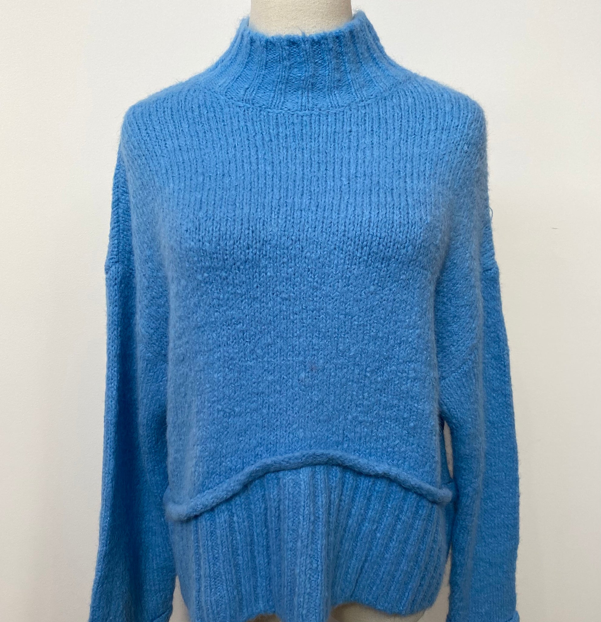 Blue Detailed Mock Turtleneck Sweater