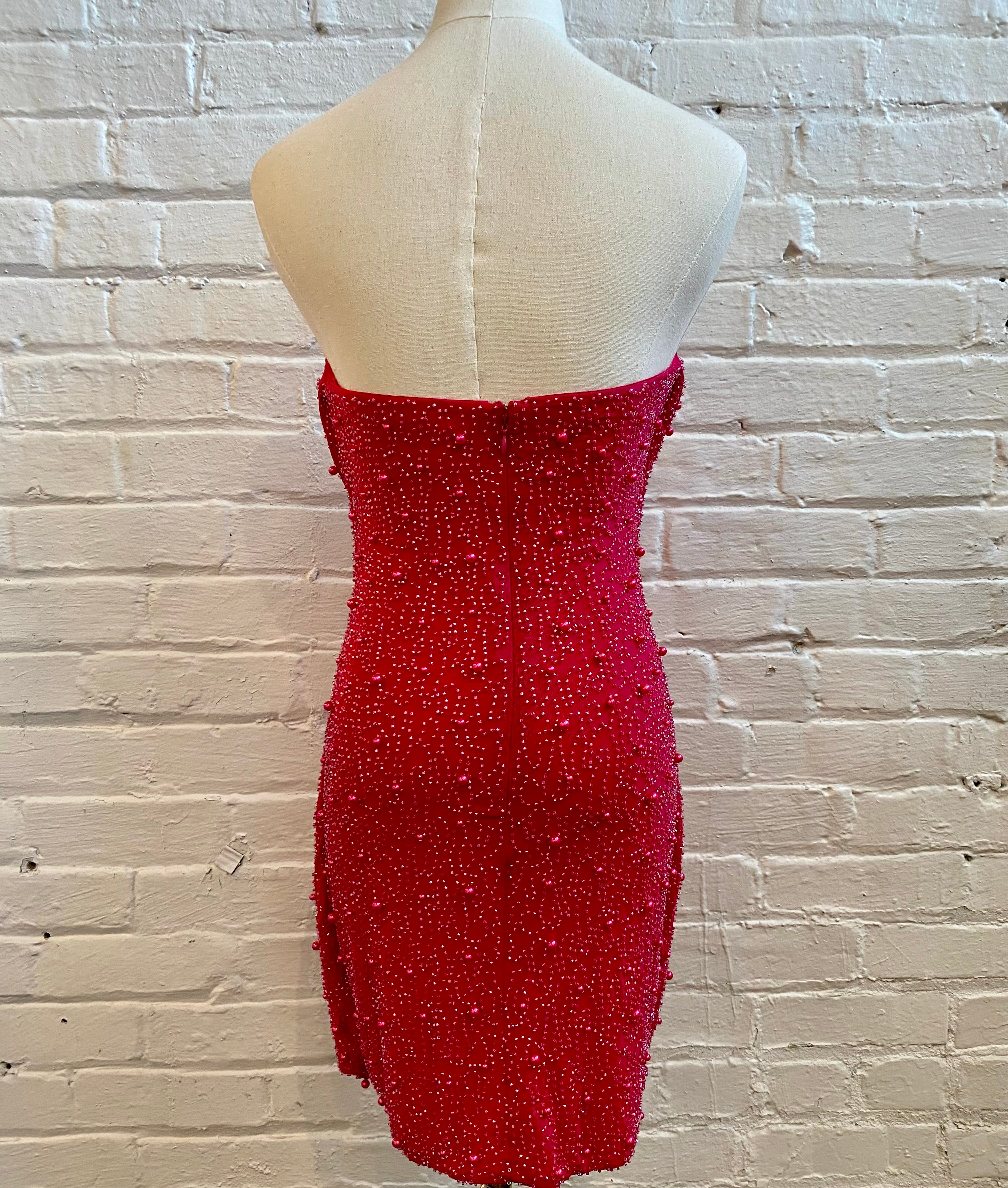 pearl embellished bodycon dress Kasey Ruched Mesh Pearl Bodycon Mini Dress American Threads White Dress Boutique Ivory / M