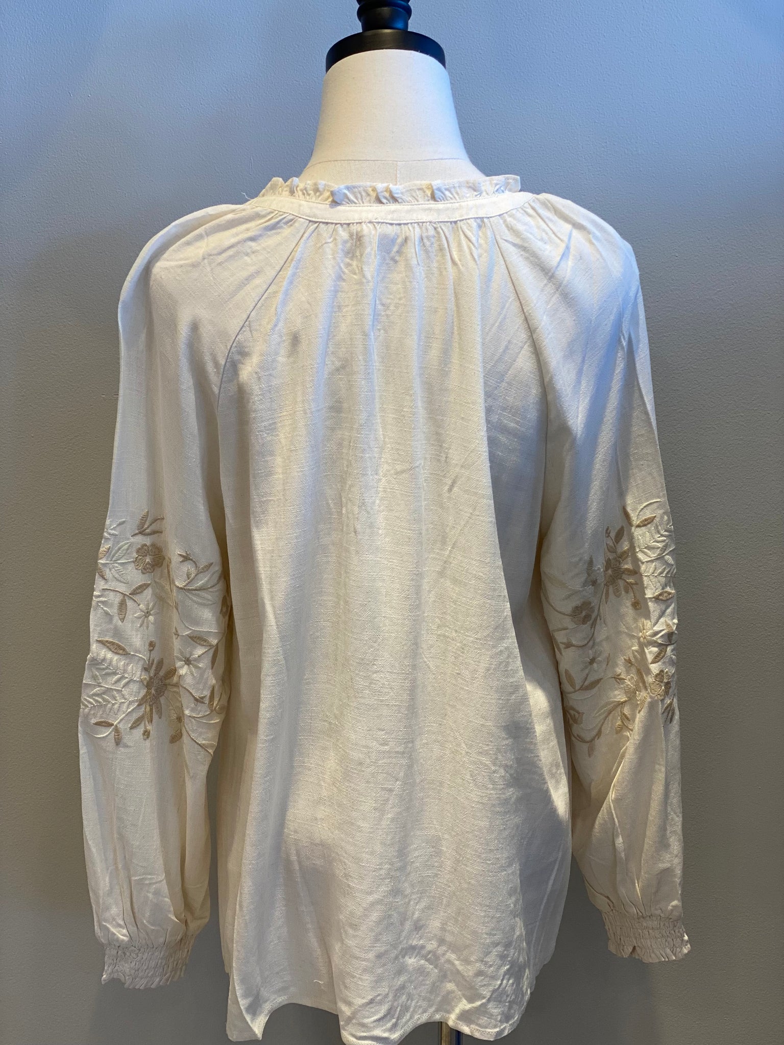 Linen Embroidered Peasant Top