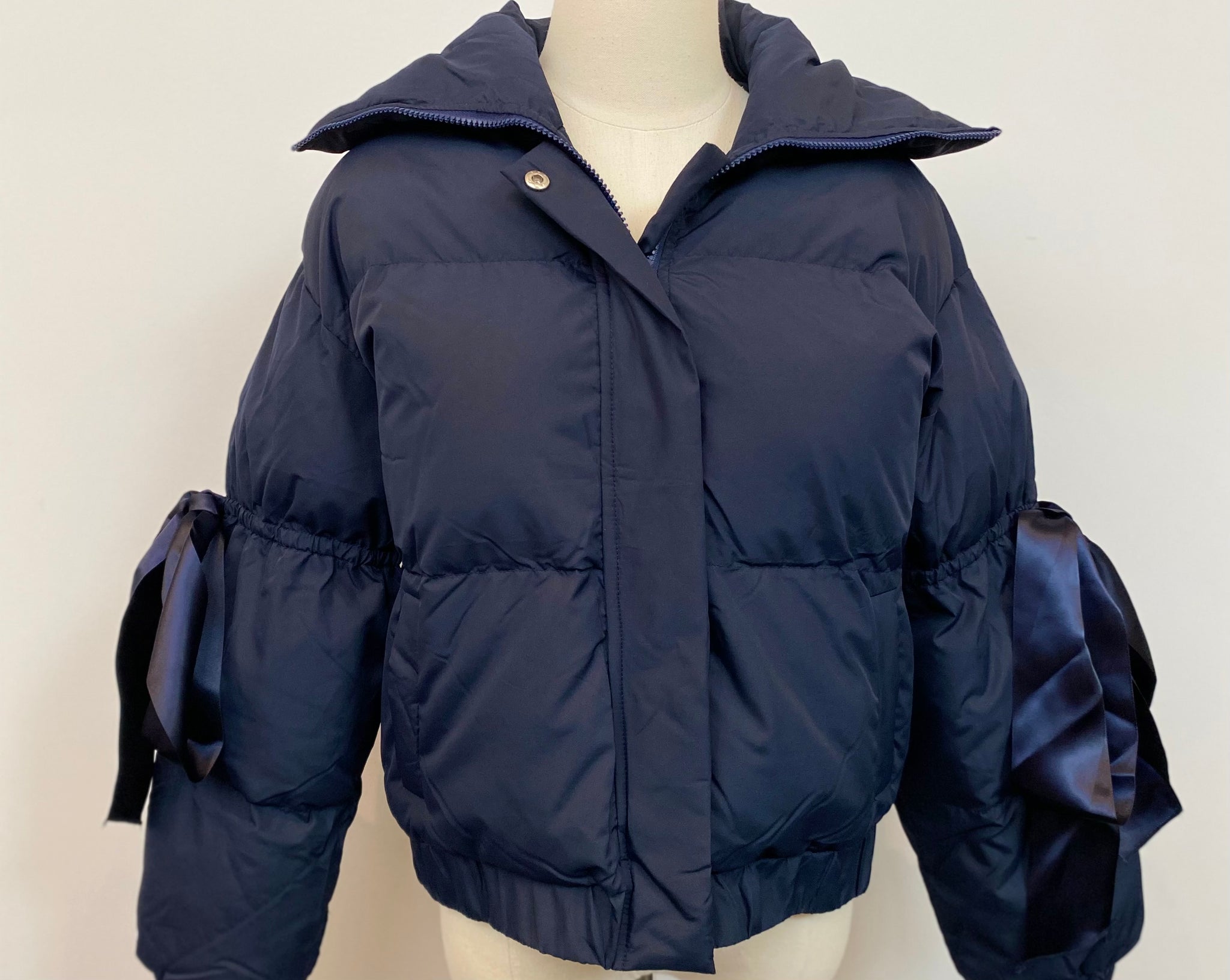 Navy Bow Button Down Parka