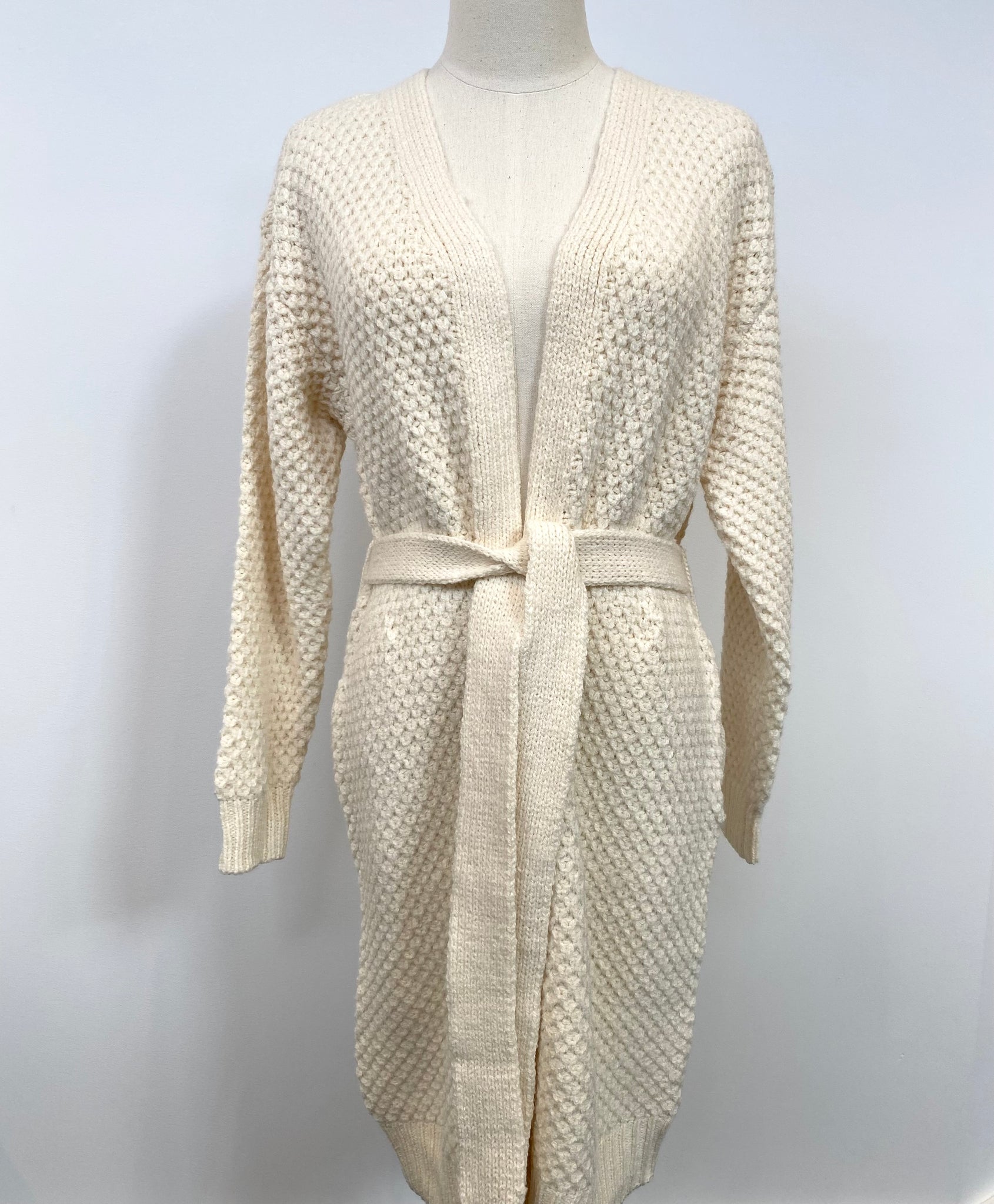 Long Sleeve Honeycomb Tie Front Cardigan