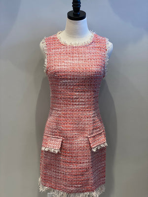 Lurex Tweed Frayed Hem Dress