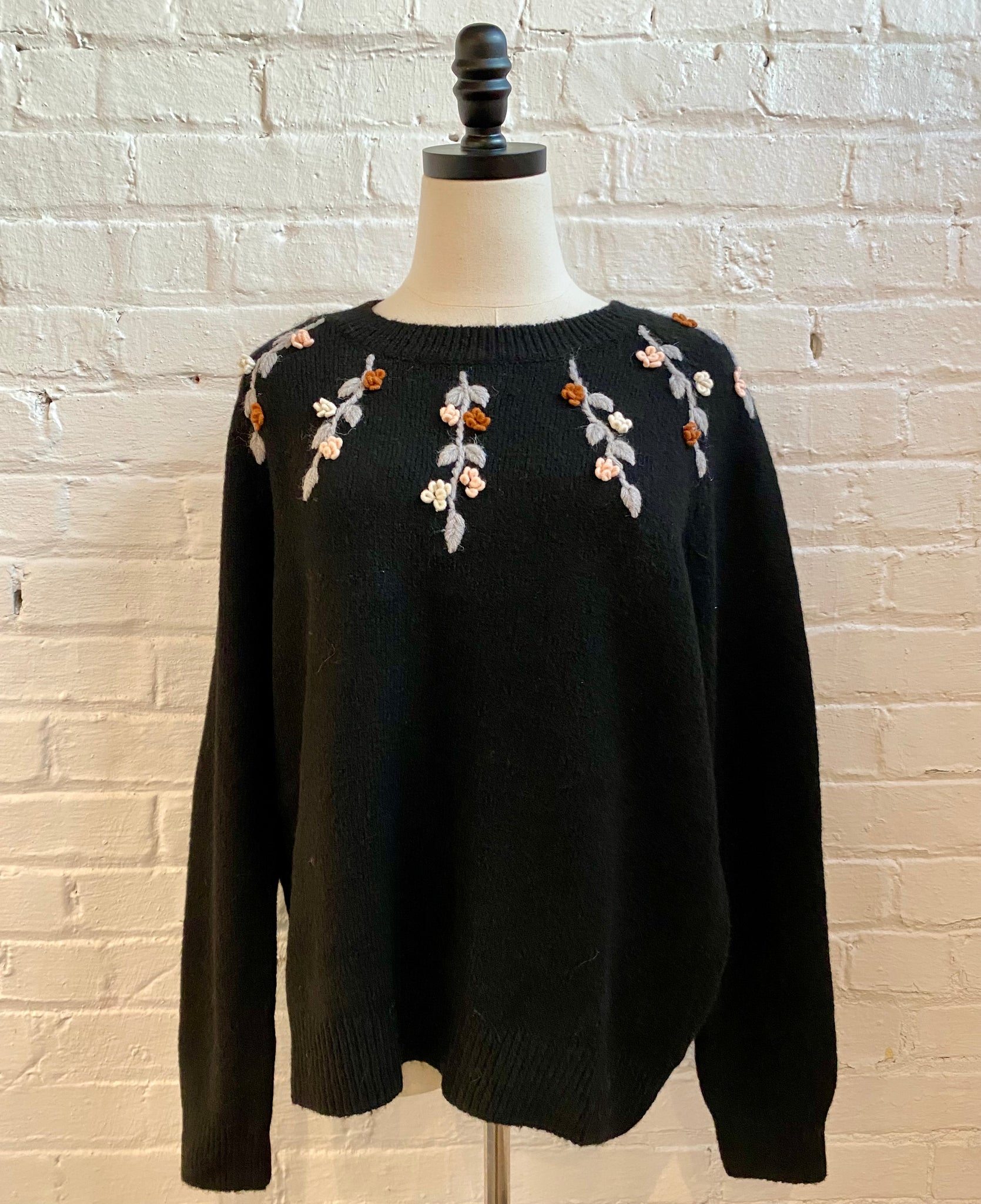Black Embroidered Floral Sweater