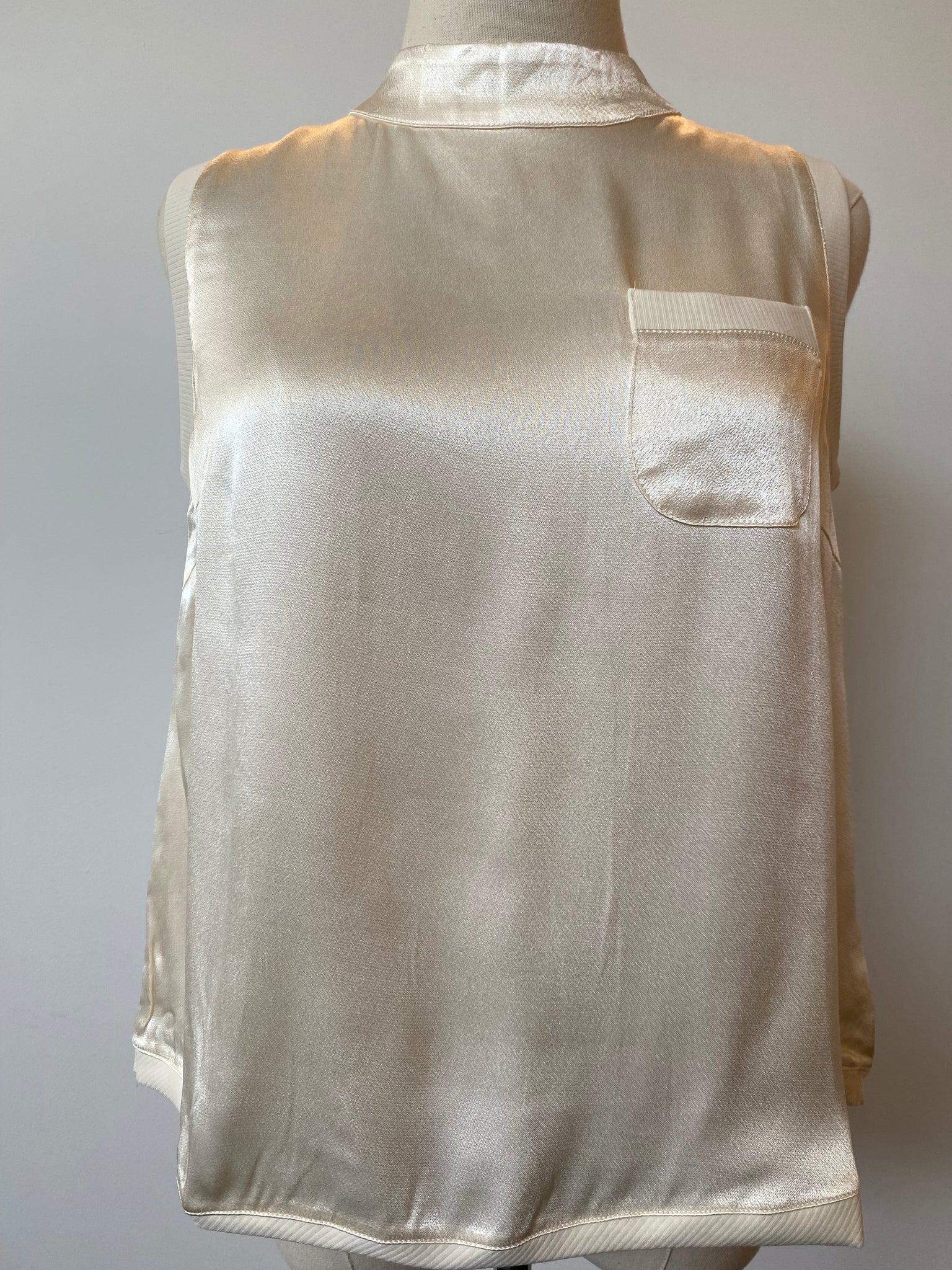 Sleeveless Satin Top with Ribbed Trim