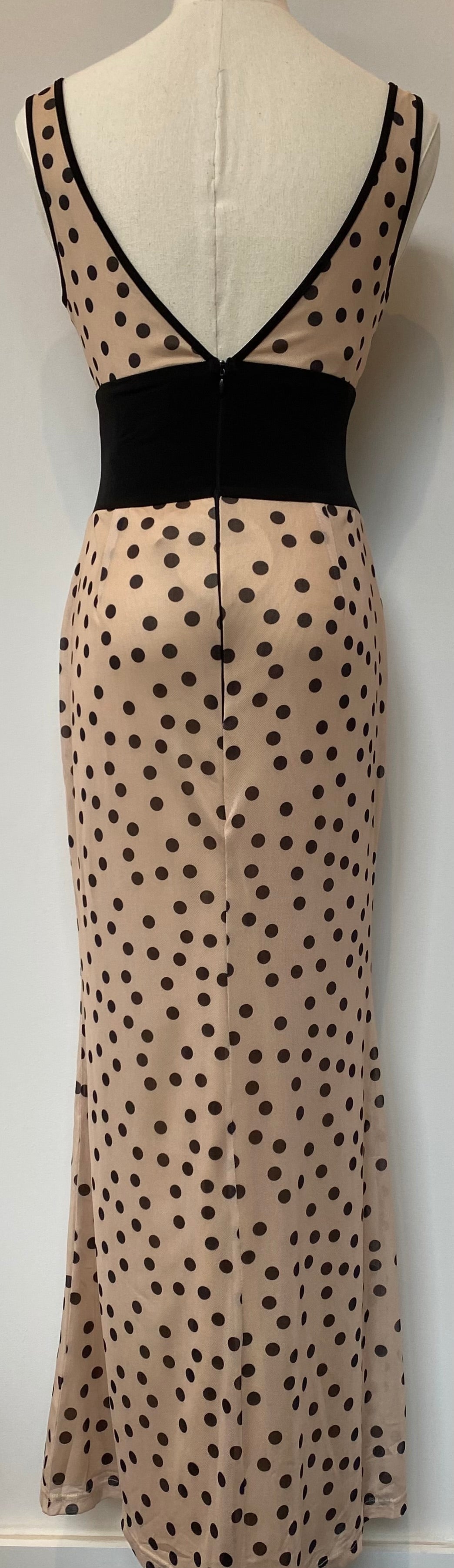 Beige and Black Polka Dot Evening Dress – Showroom56