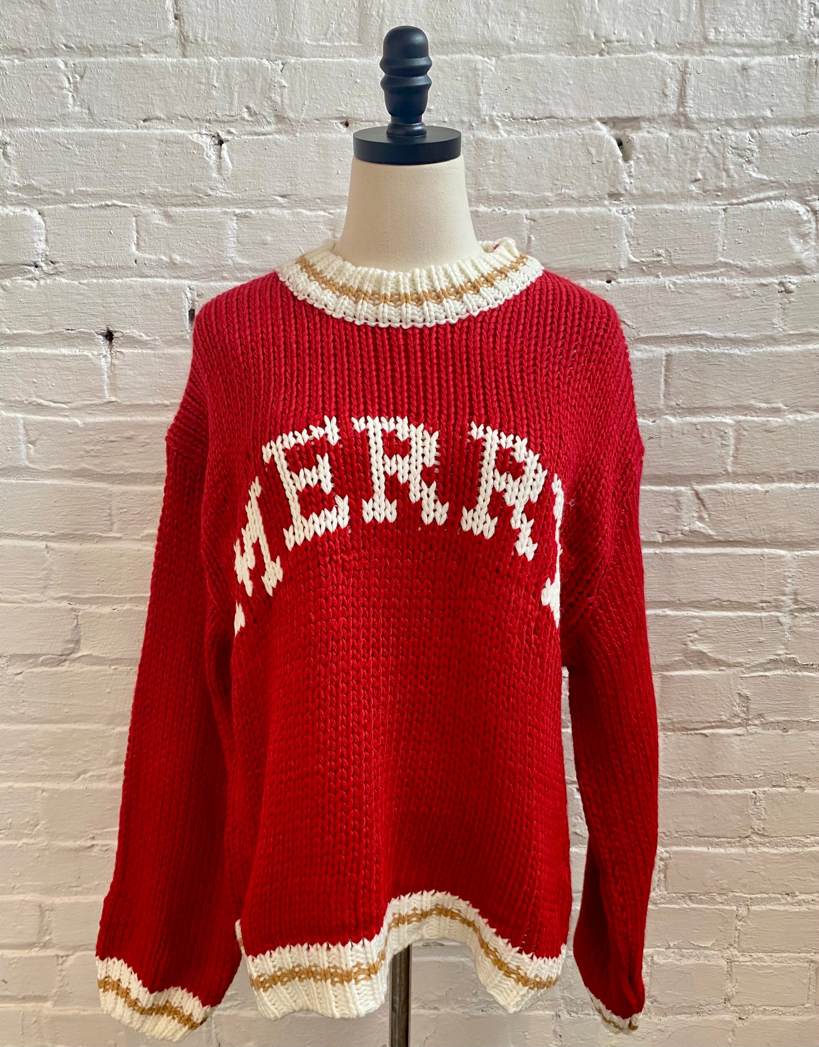 Red Merry Banded Sweater