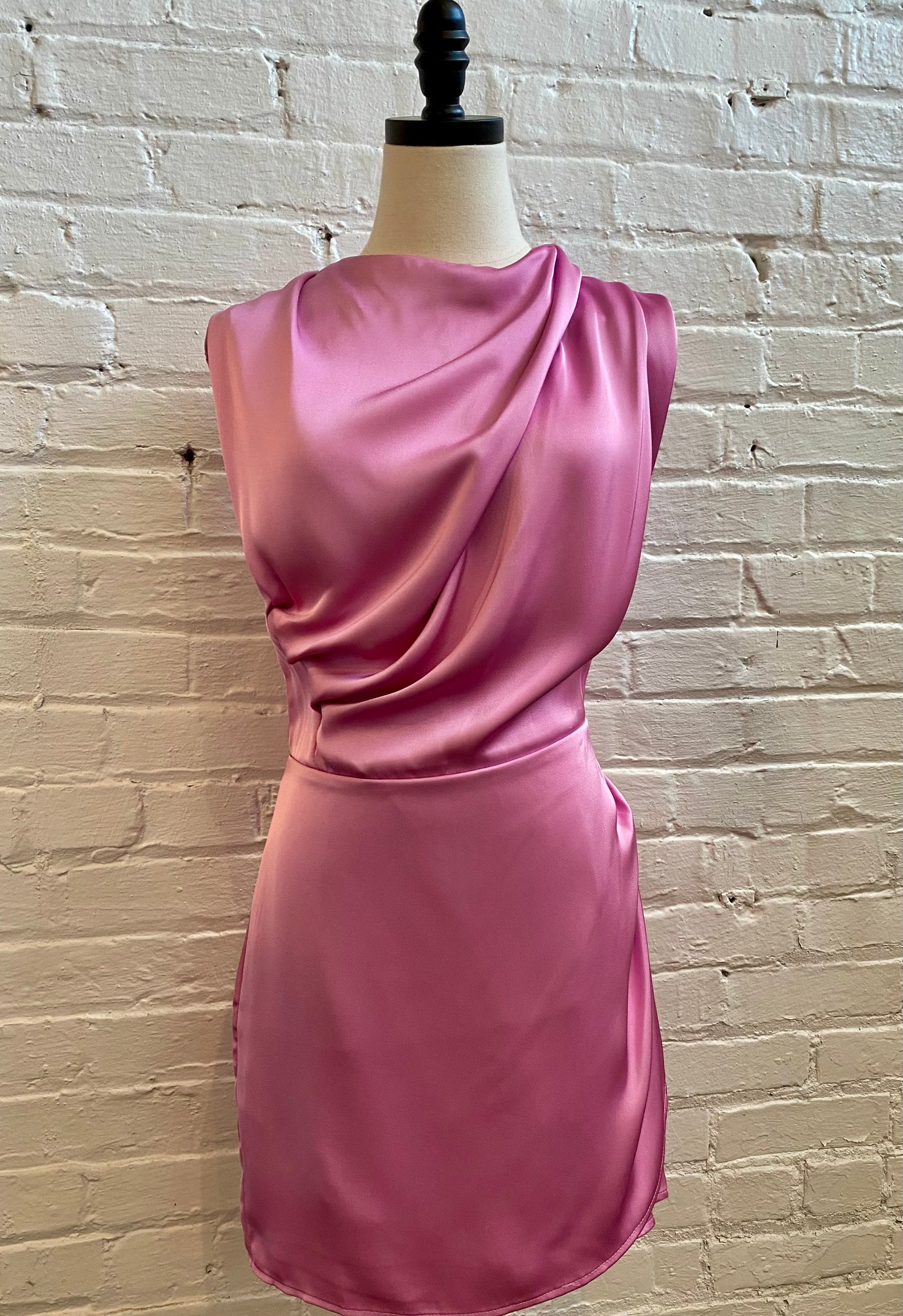 Draped Neckline Satin Dress