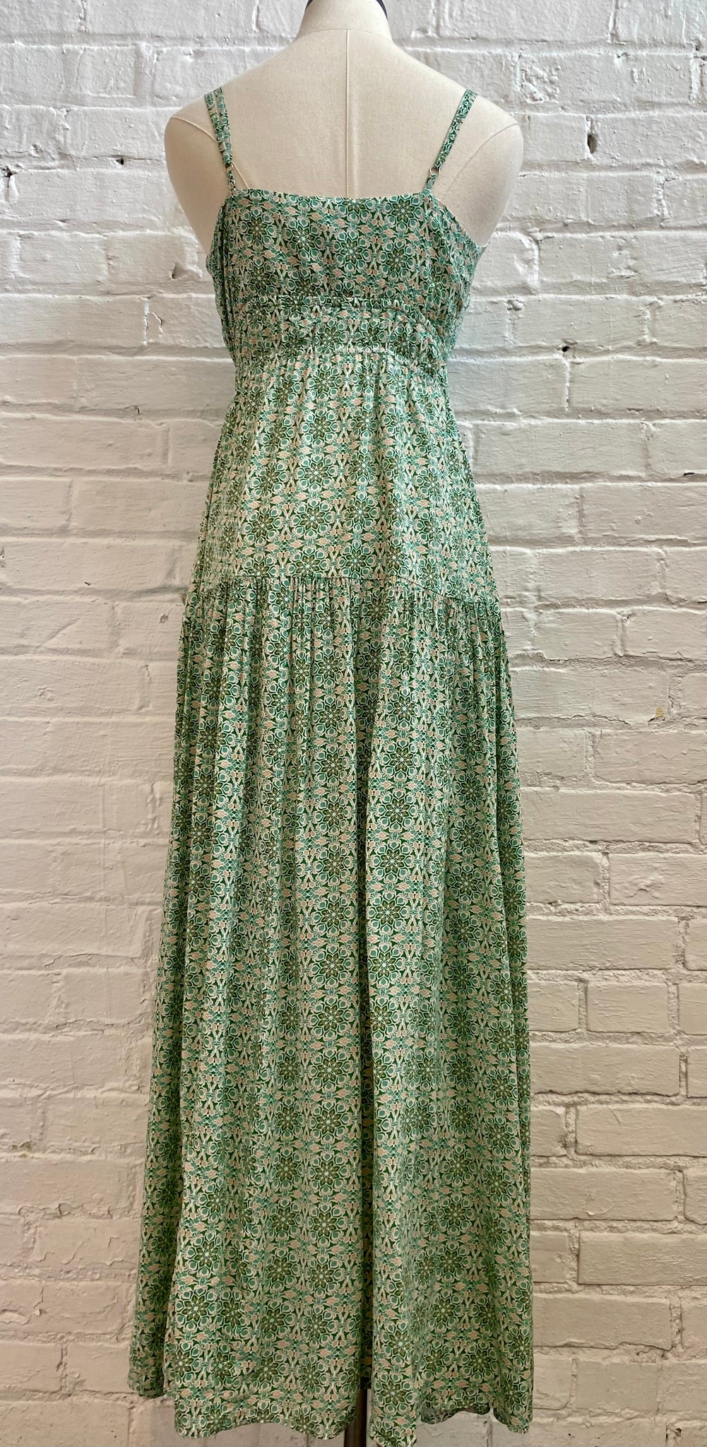 Green Boho Maxi Dress w/Wood Bead Ties  Showroom56