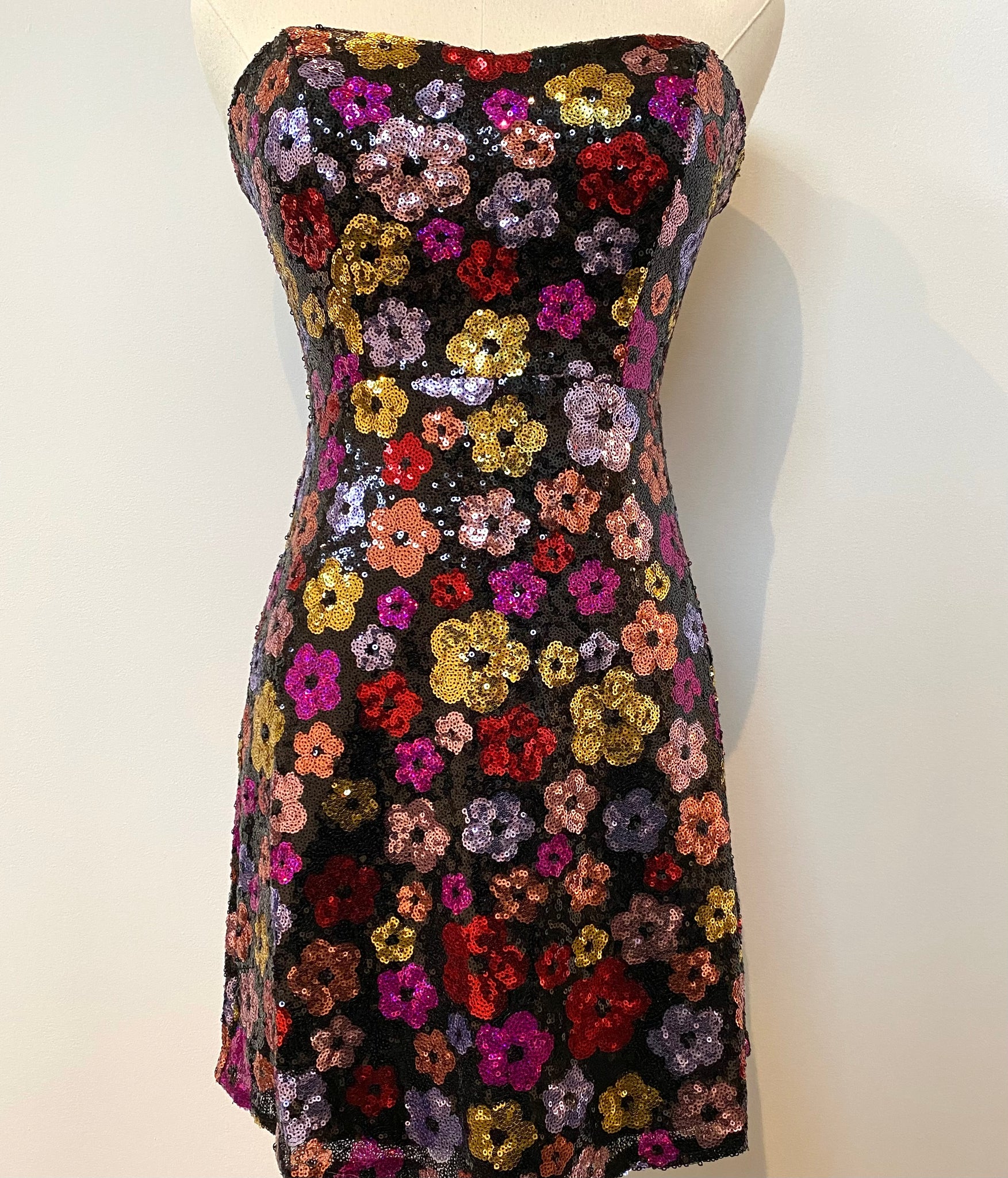 Strapless Floral Sequin Dress