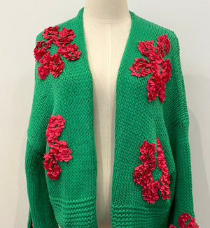 Floral Applique Open Cardigan