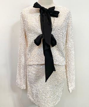 Elegant Winter White Velvet Sequins Set