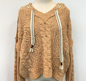 V-Neck Hooded Chenille Sweater