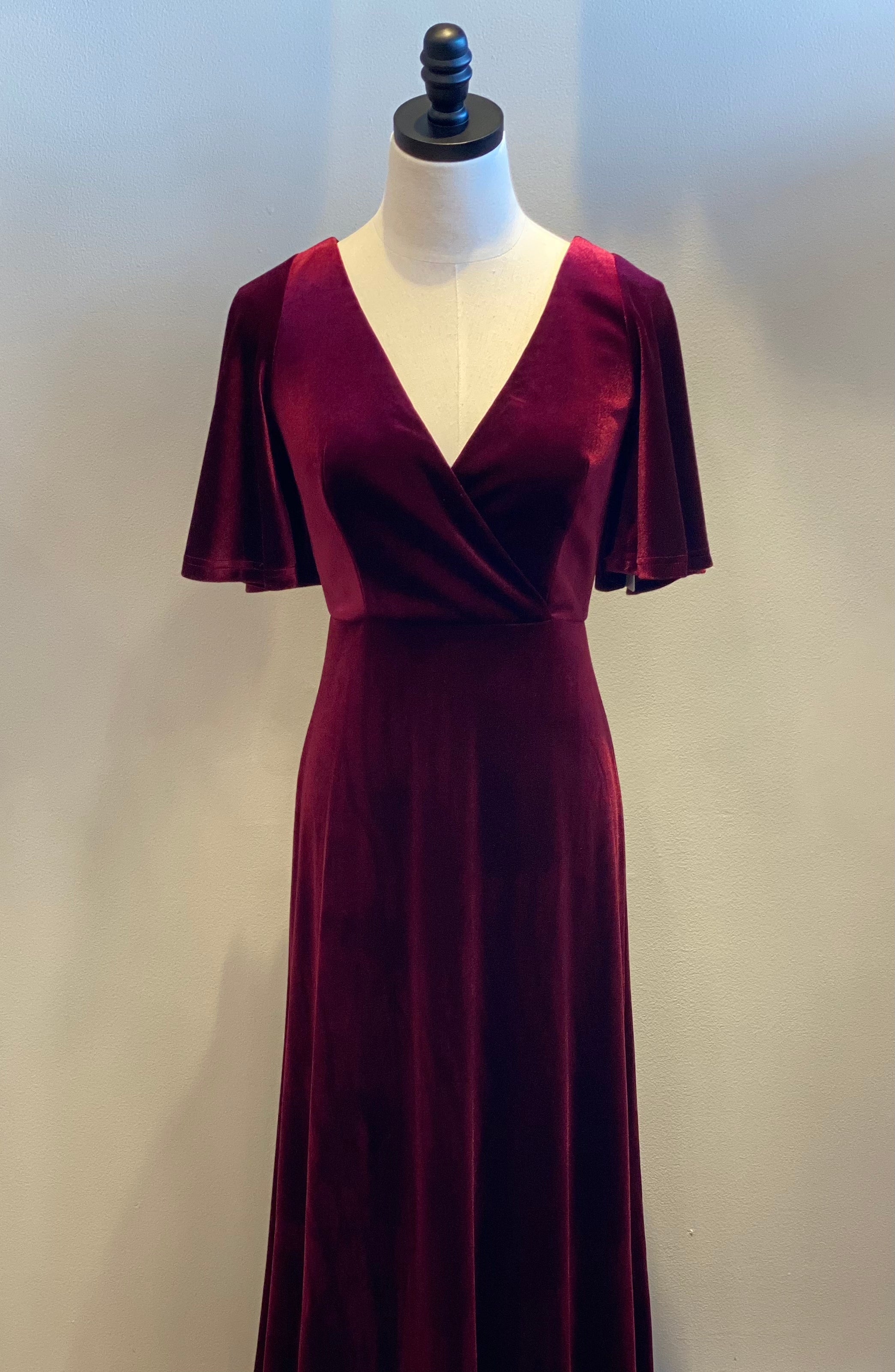 velvet wrap dress burgundy Plum Burgundy Velvet Wrap Dress: Long Sleeve and Floor-length, Christmas or Holiday Parties, Fall, Winter Weddings & Special Occasions Gown