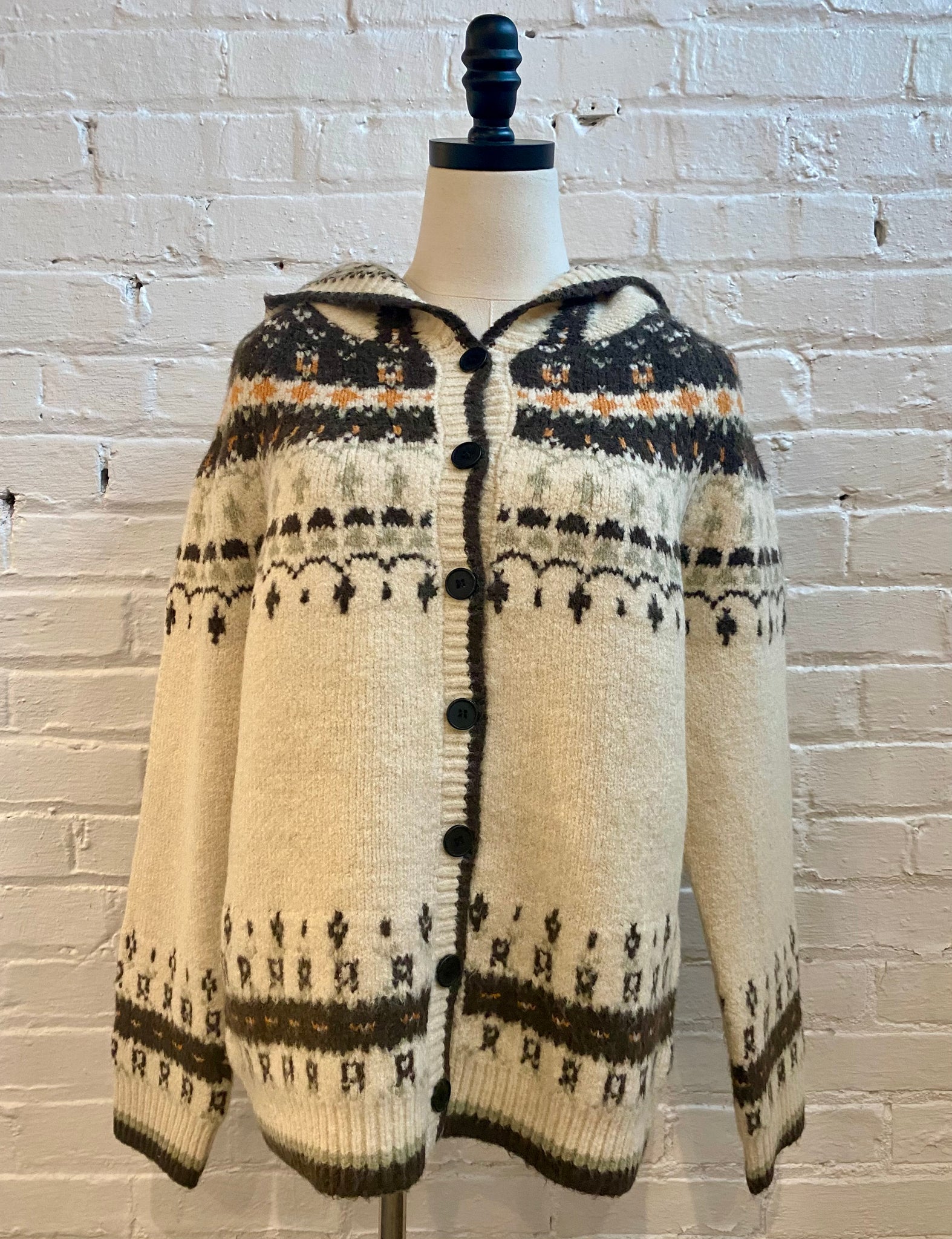 Nordic Print Hooded Cardigan Sweater