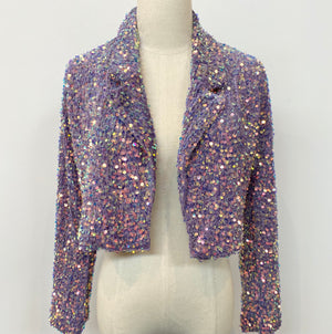 Sequin Velvet Open Front Crop Blazer