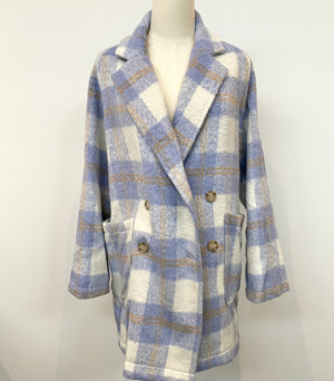 Light Blue Double Breasted Plaid Jacket