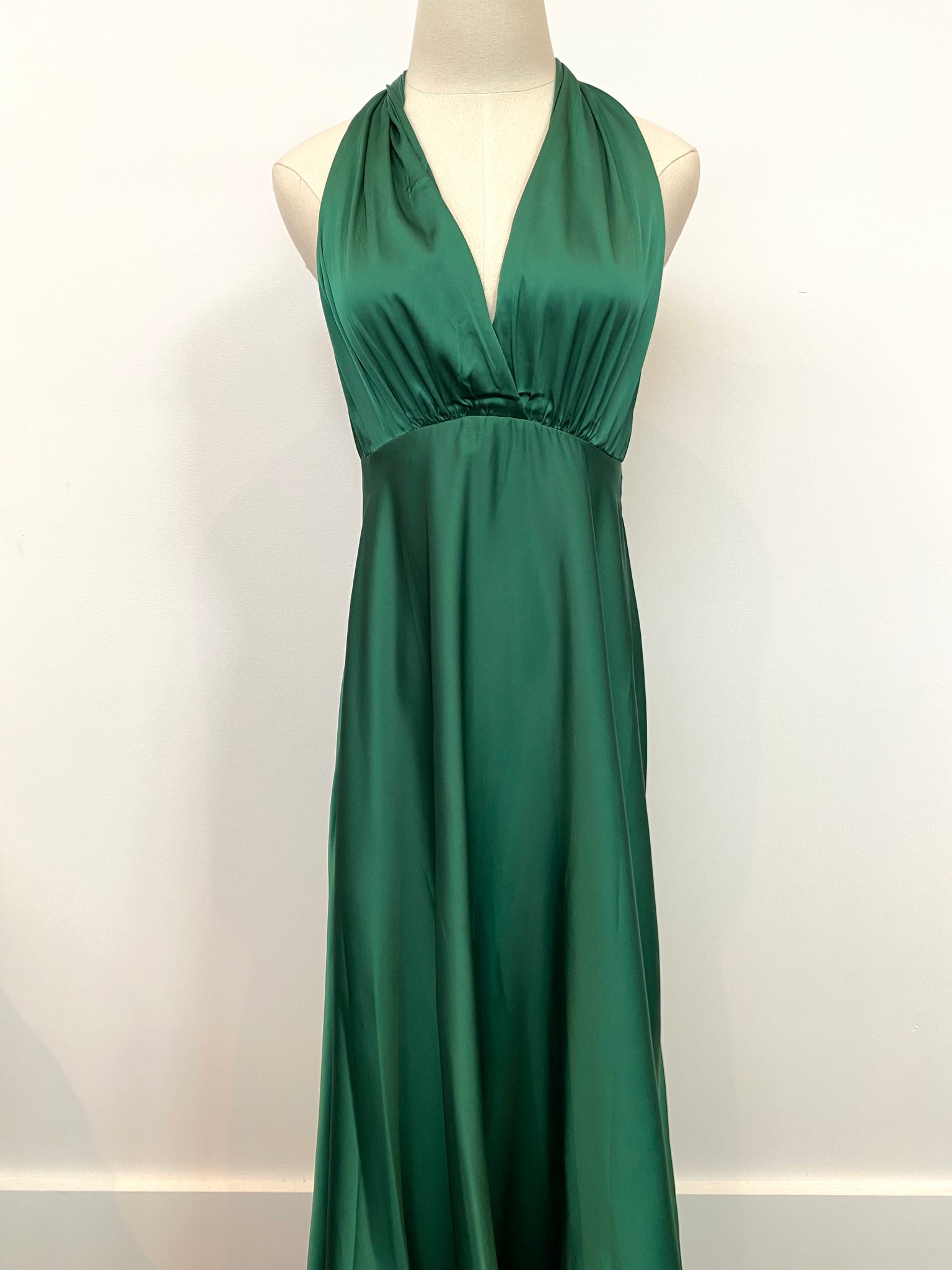 Satin Wrap Halter Formal Dress