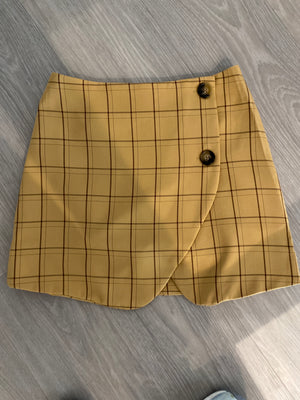 Button Front Plaid Skirt