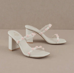 Nia White Rosette Heel