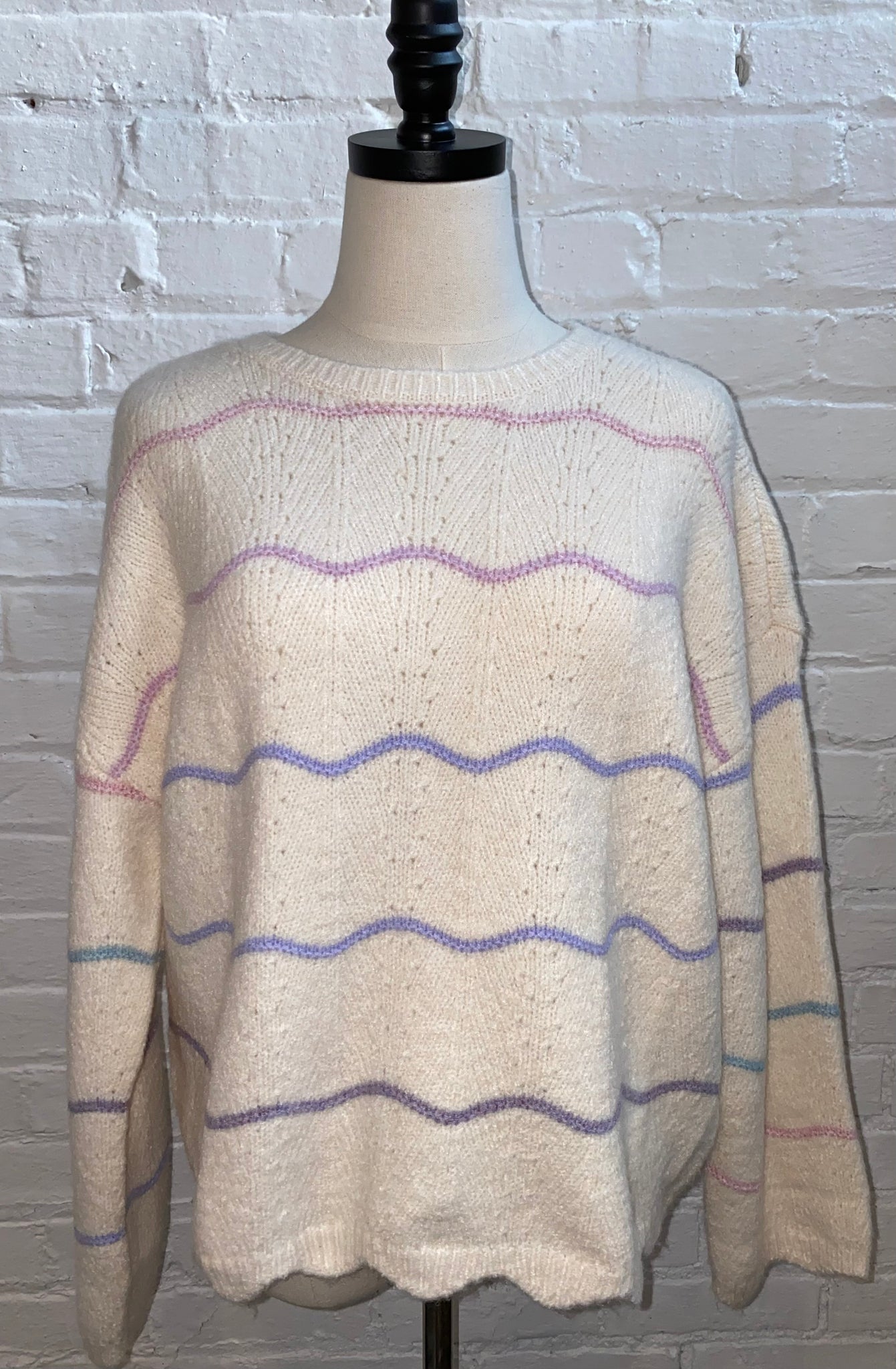 Wool Blend Scallop Pattern Sweater