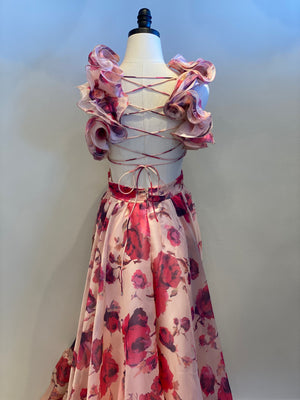 Ruffle Shoulder Floral Maxi Dress