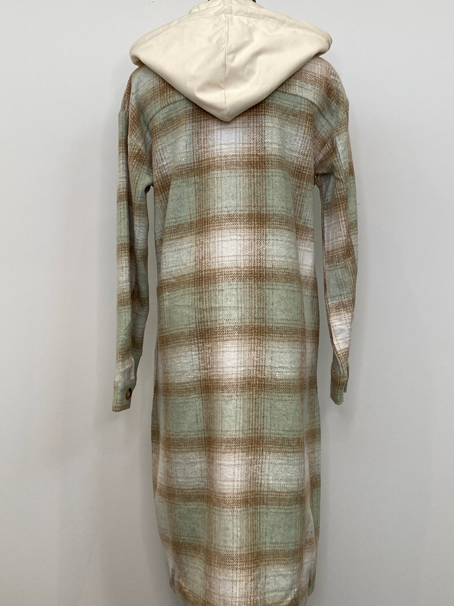 Twofer Hoodie Plaid Long Coat