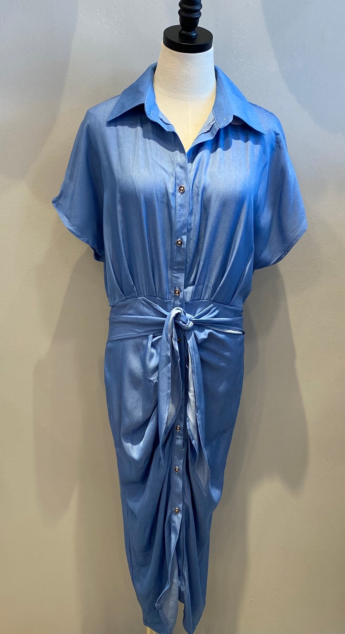 Tie Front Chambray Shirtdress
