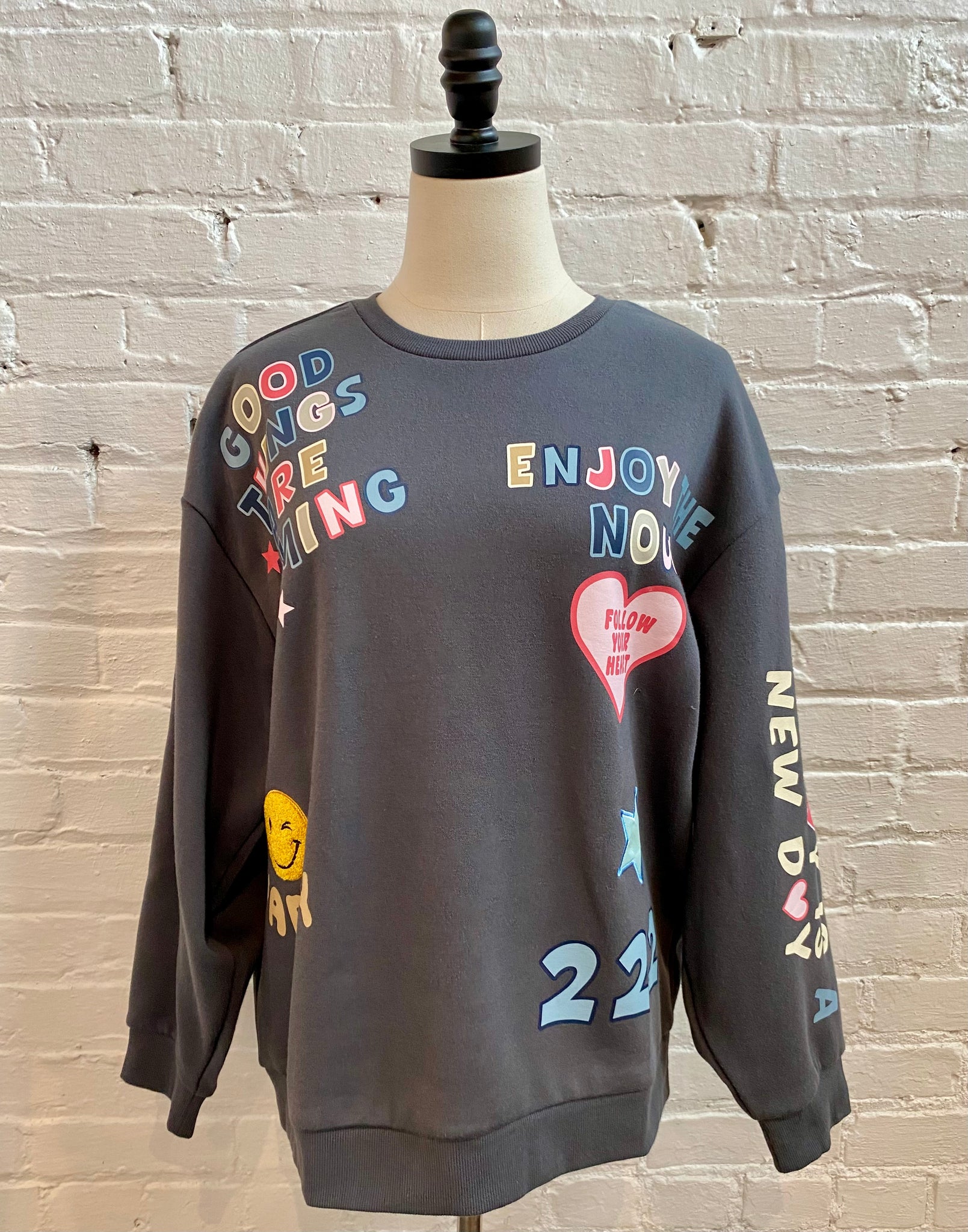 Charcoal Surf Wash Crew Neck Sweatshirt