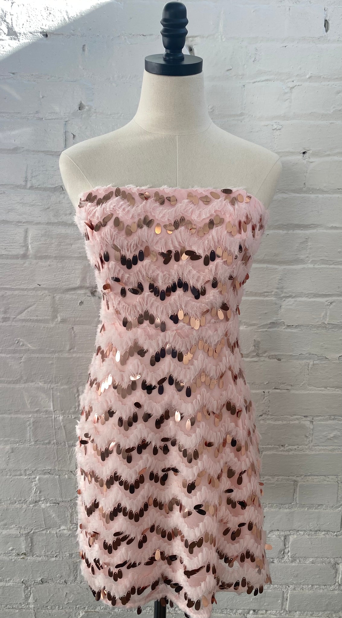 Strapless Pink Sequin Mini Dress