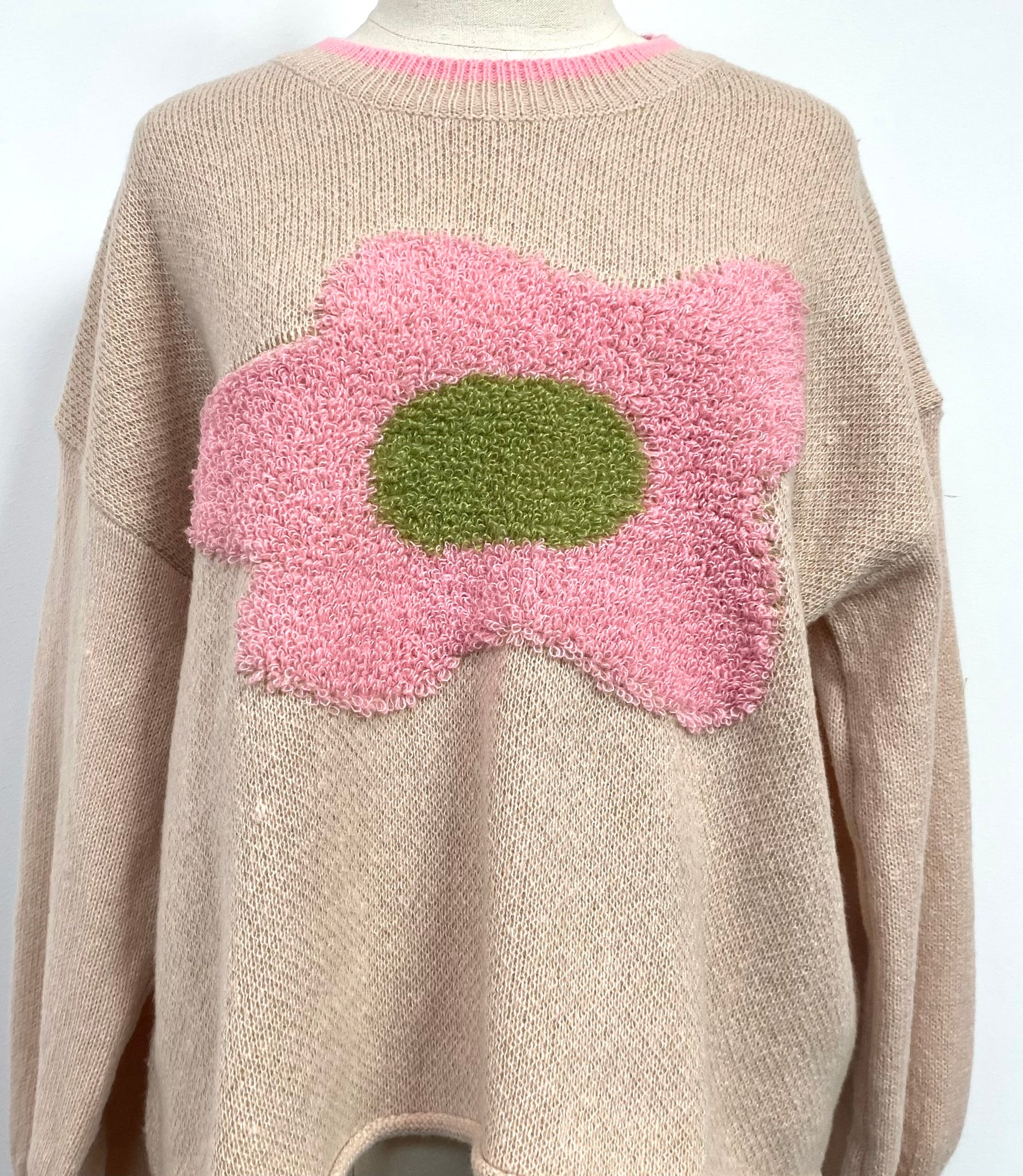 Textured Daisy Loose Fit Long Sleeve Knit Sweater