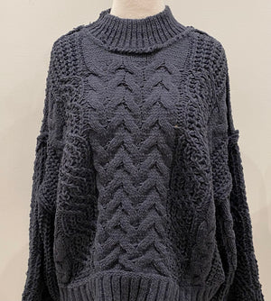 Balloon Sleeve Cableknit Sweater