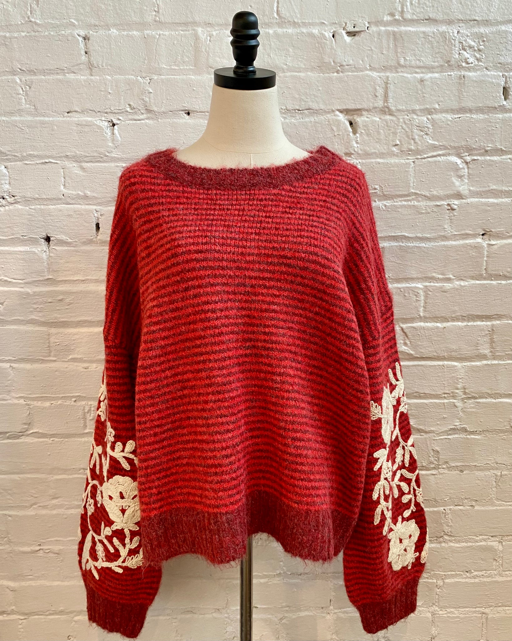 Floral Embroidered Sleeve Sweater