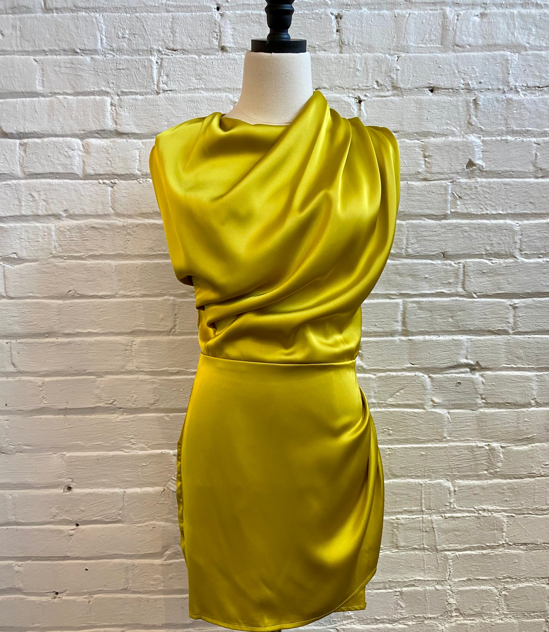 Draped Neckline Satin Dress