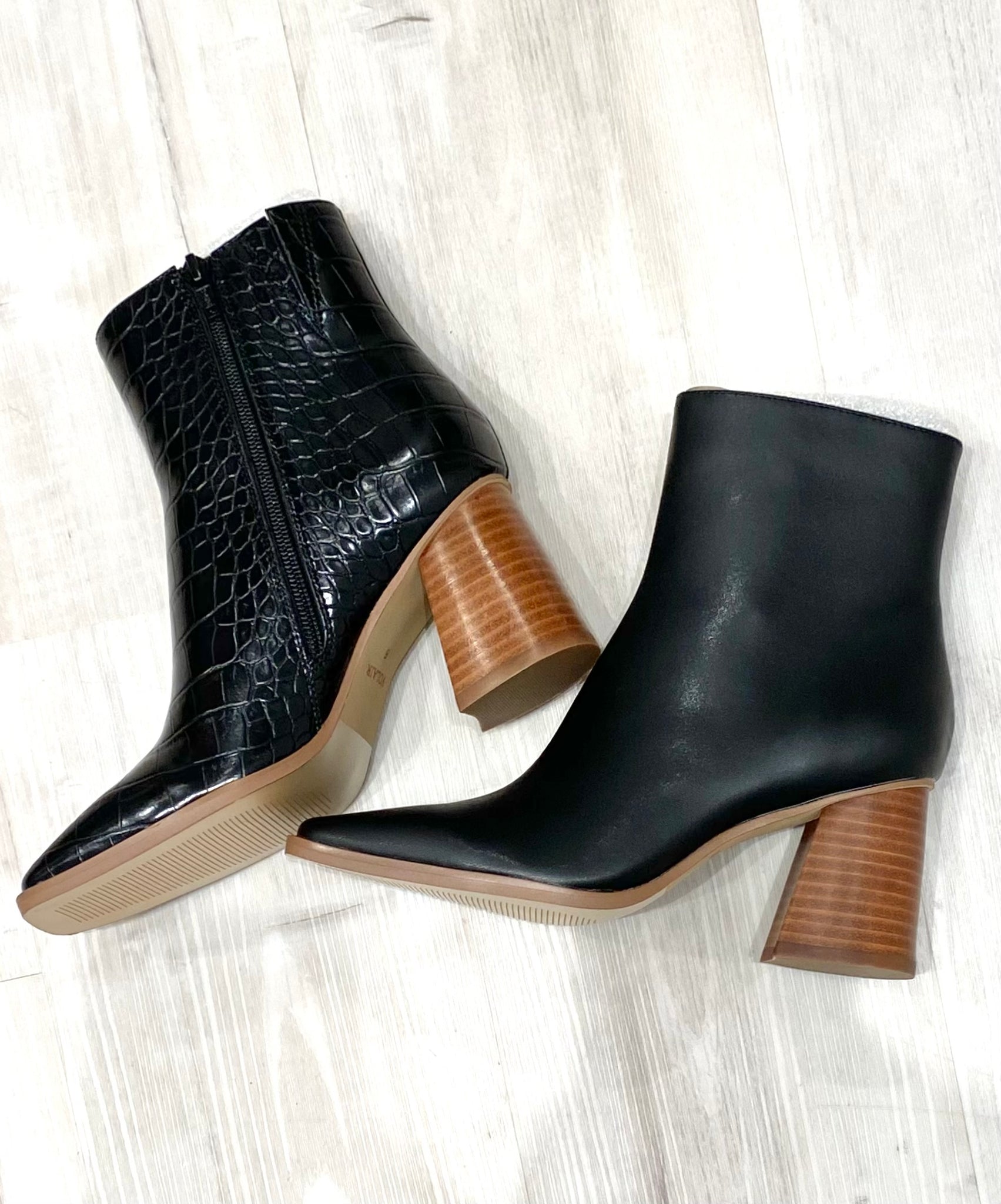 Square Toe Vegan Mix Media Bootie