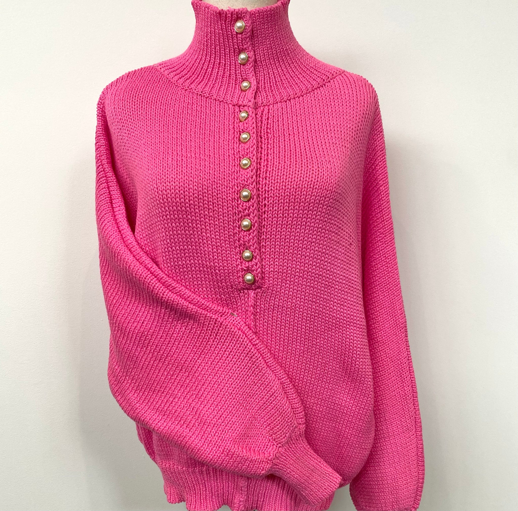 Dolman Sleeve Pearl Button  Sweater