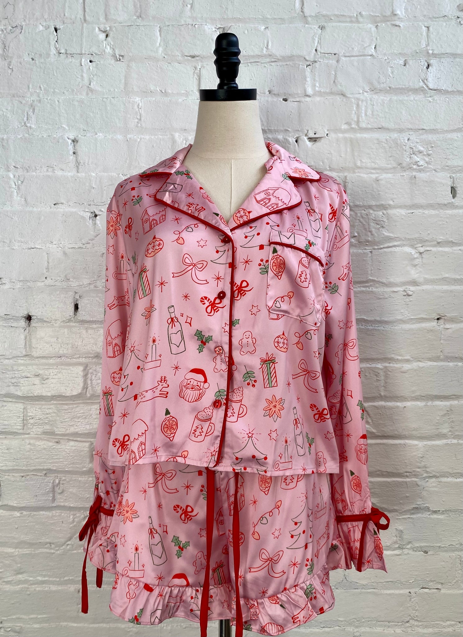 Pink Ribbon Trim Xmas Jammies