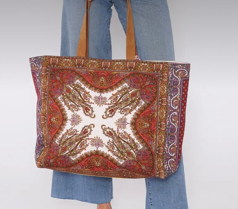 Beaded Scarf Print Shopper Tote Bag – Showroom56 - Main Image