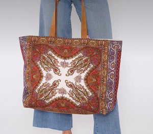 Beaded Scarf Print Shopper Tote Bag