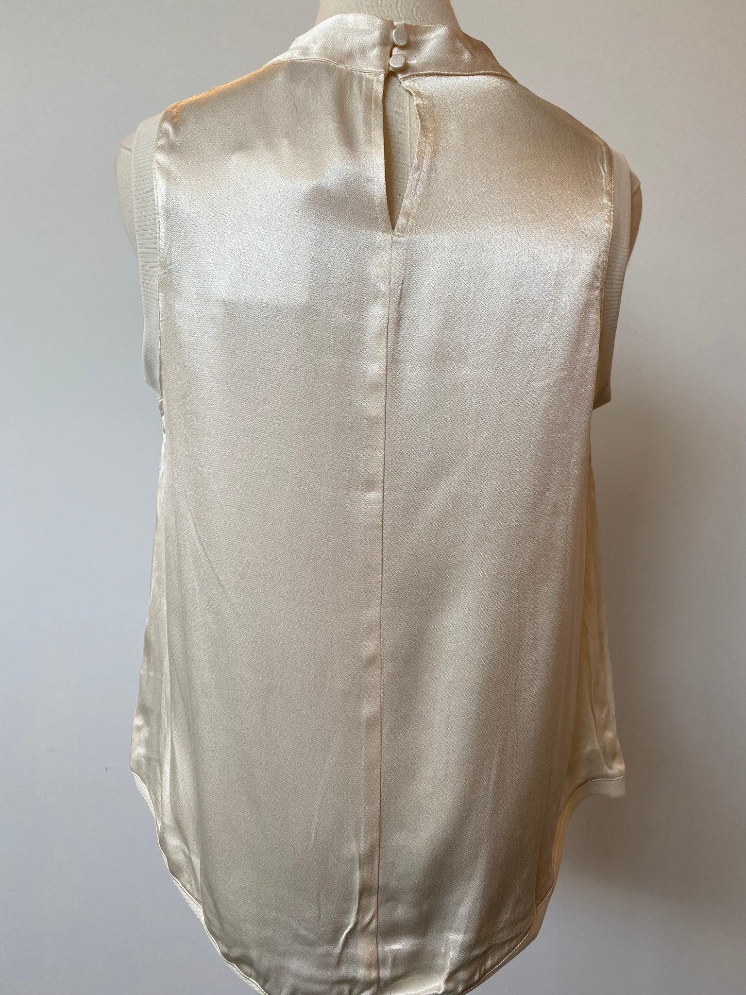 Sleeveless Satin Top with Ribbed Trim