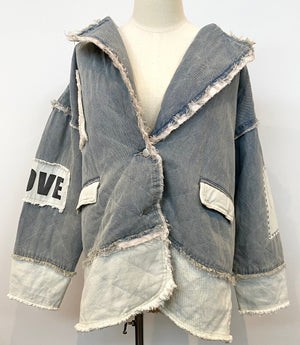 Colorblocked Twill Patch Studded Back Heart Jacket