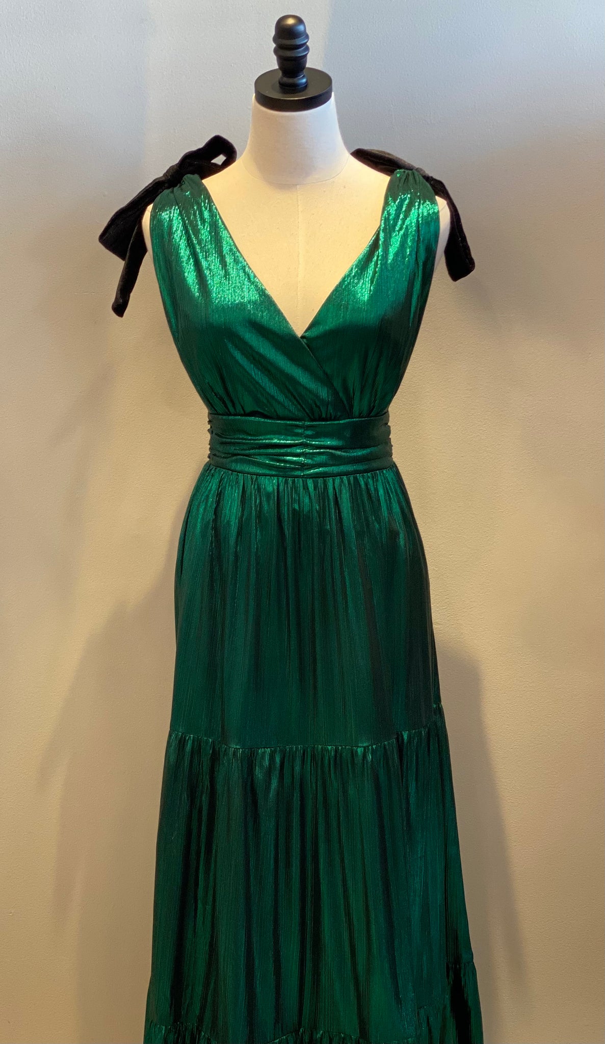 Liquid Green Evening Maxi Dress