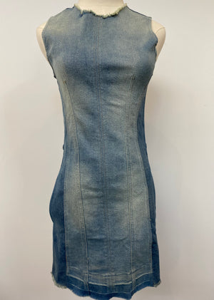 color block denim dress Zig Zag Color Block Me Dress